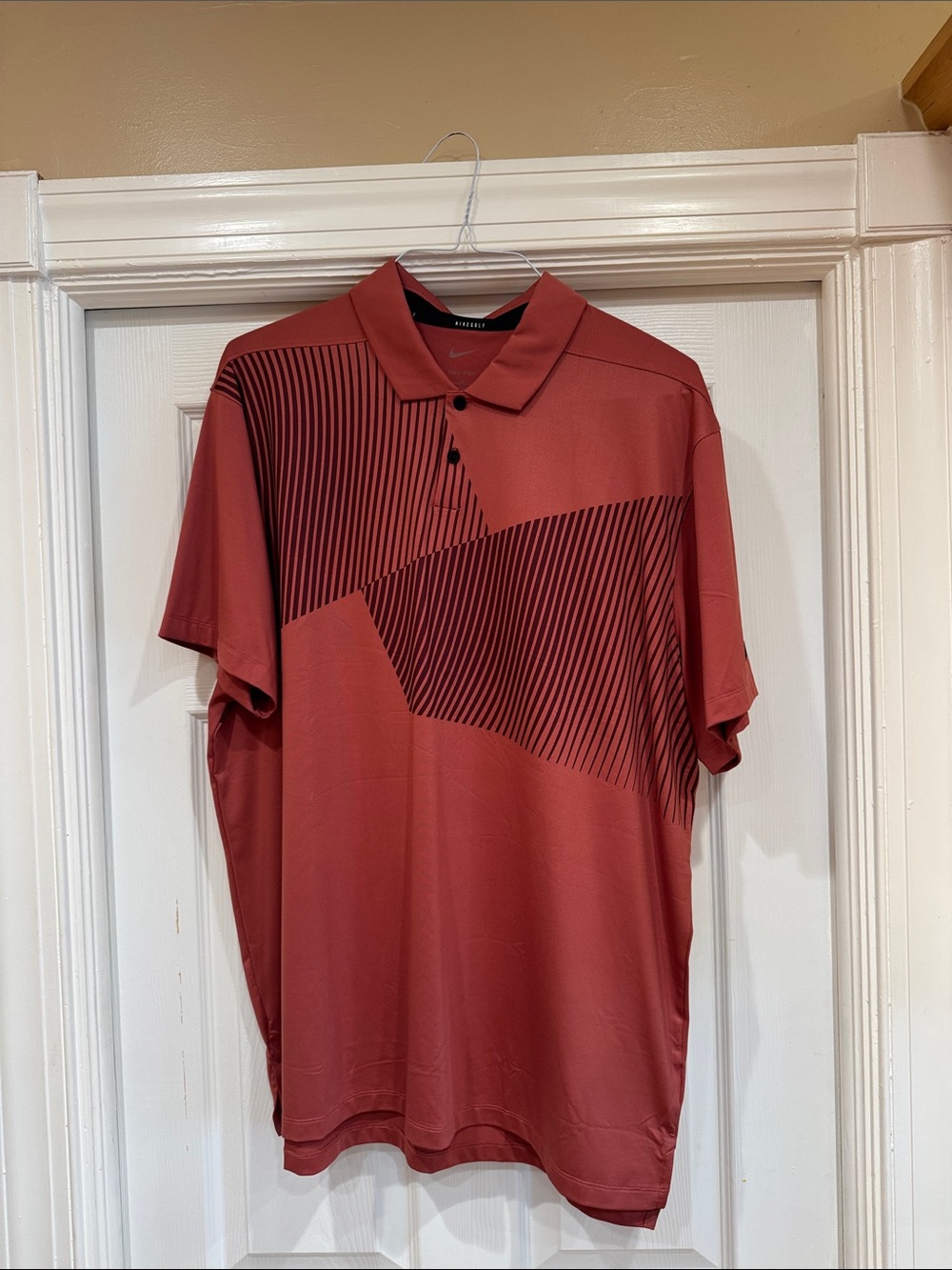Nike Men's Rust Red Polo with Diagonal Stripe Detail